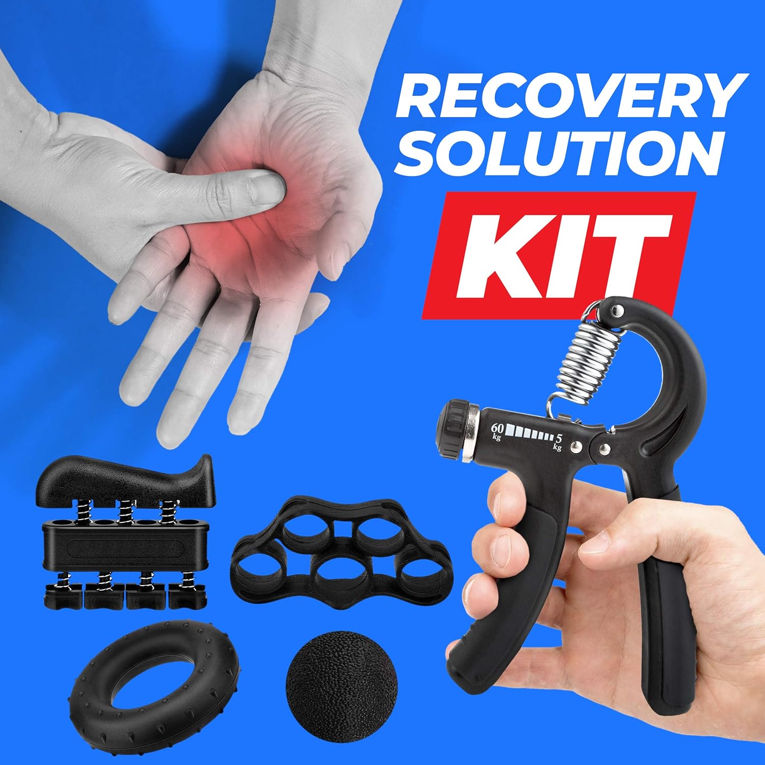 Grip Strength Trainer Kit (5 Pack), Hand Grip Strengthener Kit, Hand Strengthener & Grip Strength Kit - Hand Exerciser Grip Strengthener Kit, Grip Trainer & Hand Grips for Strength with Carry Bag: Health & Personal Care