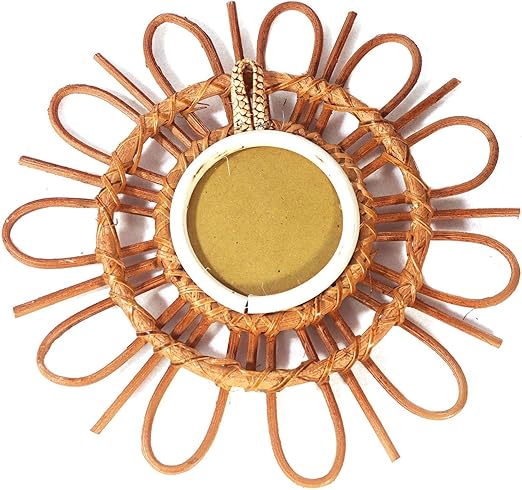 Espejo de maquillaje colgante de ratán, girasol, redondo, decoración