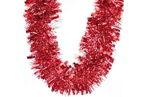 BLEUM CADE 32.8Ft Christmas Tinsel Garland, Red Tinsel Garland for Xmas Tree Decorations Holiday Birthday Wedding Party Supplies