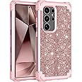 LONTECT for Galaxy S24 Ultra 5G Case Shockproof Three-Layer Heavy Duty Hybrid Sturdy High Impact Protective Cover Girls Women Glitter Case for Samsung Galaxy S24 Ultra 5G 2024,Shiny Rose Gold