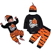 Newborn Baby Boy Clothes My First Halloween Pumpkin Romper Bodysuit Black Stripes Long Sleeve Pants Hat 3Pcs Outfits Set