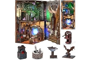 CCCDF DIY Book Nook Kit, DIY Miniature Dollhouse Booknook Kit, 3D Wooden Puzzle Bookend Bookshelf Insert Decor with LED Light for Teens and Adults (Blade and Magic)