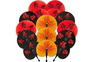 Jetec 10 Pieces Chinese New Year Fans Red Chinese Chinese Decorations Character Folding Fan Oriental Handheld Paper Fans Japanese Fan for 2025 Lunar New Year Snake Festival Wedding Supply Decor