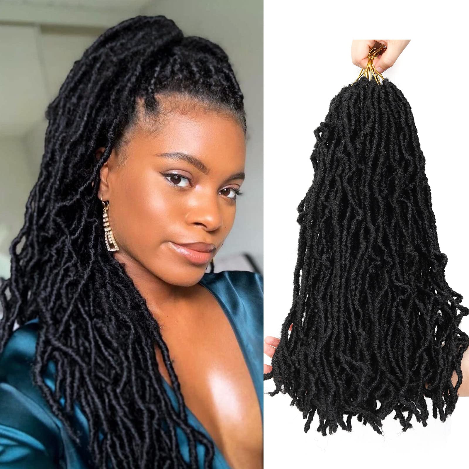 Beyond Beauty 6 Packs/Lot Nu Faux Locs Crochet Hair 18 Inches Pre-looped Goddess Locs Crochet Hair Soft Dreadlocks Synthetic Hair Extensions 18strands/Pack(1B)