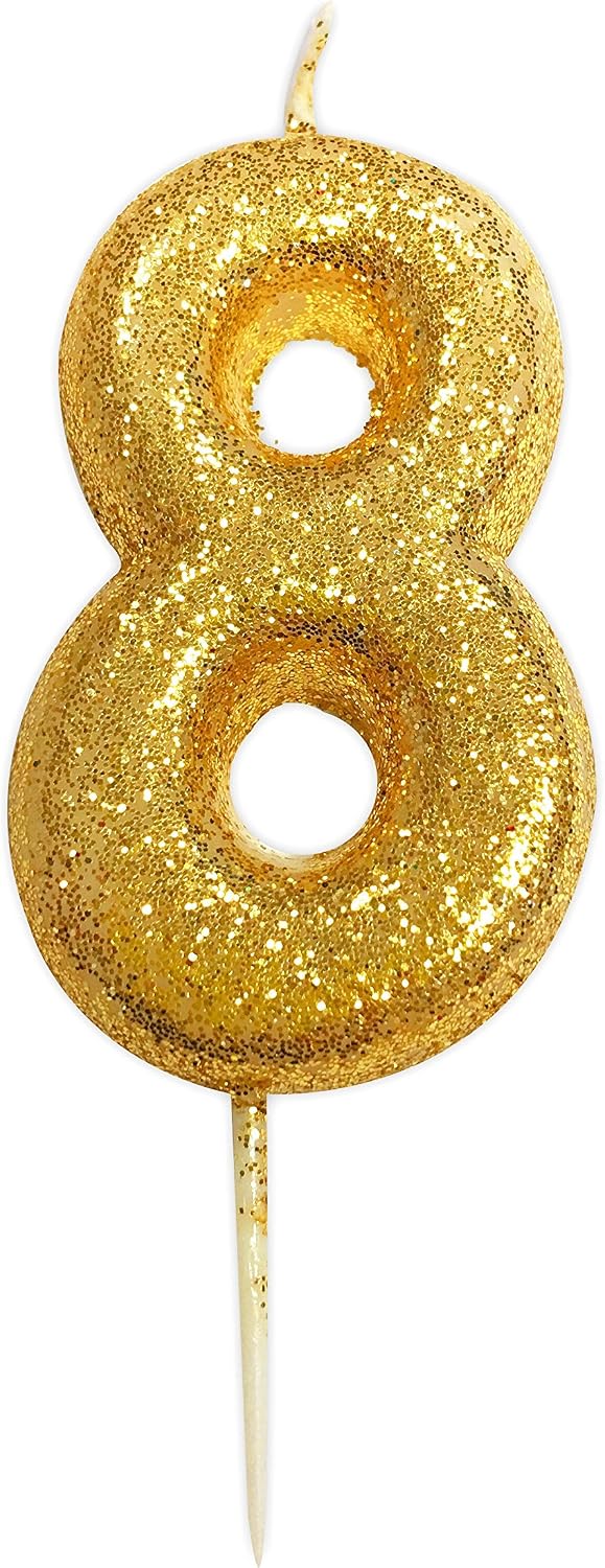 Anniversary House Metallic Gold Glitter Number 8 Cake Candle for Birthday and Anniversary Decorations