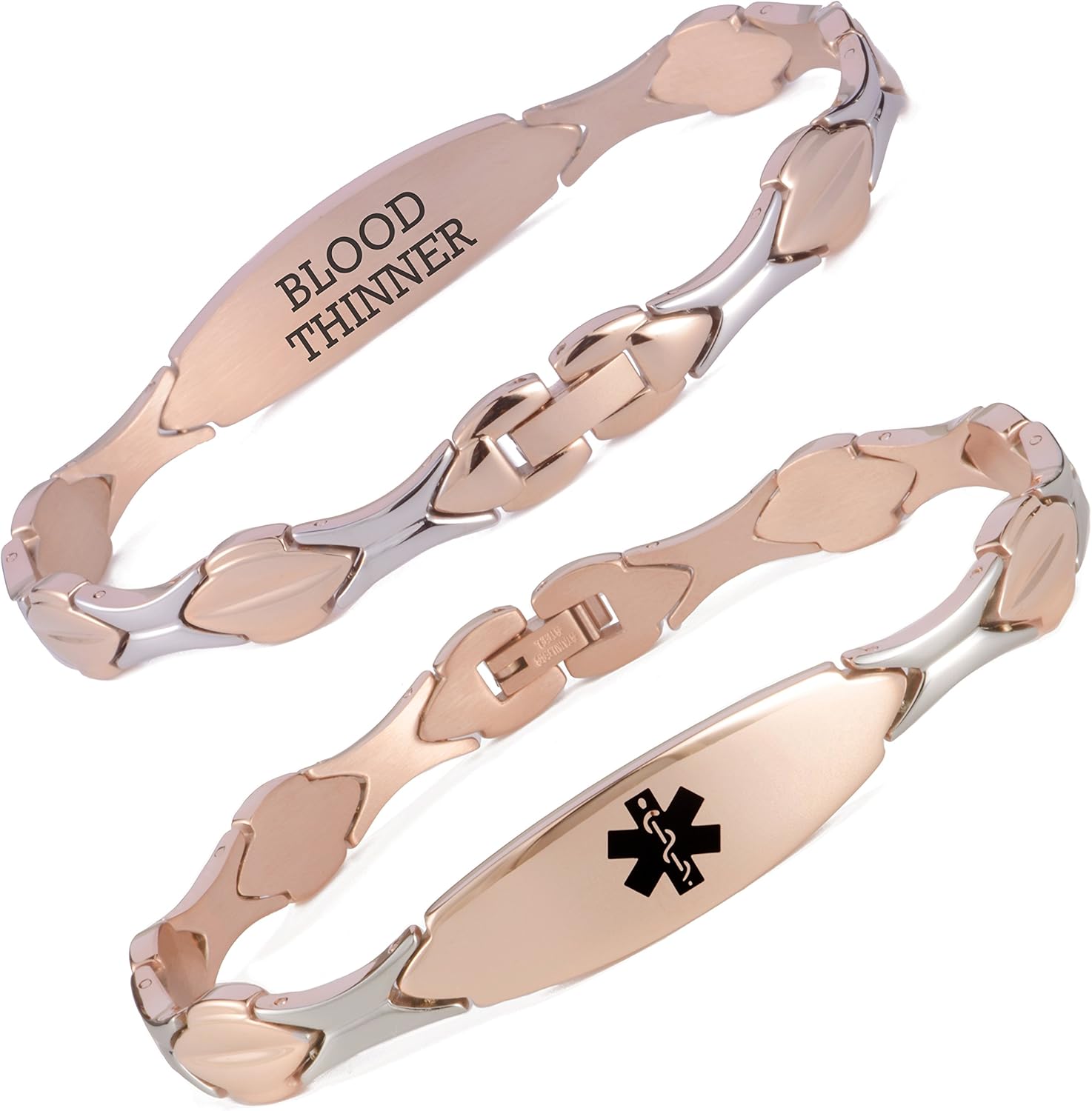 LinnaLove Free Engraving Rose Gold Medical id Bracelet for WomenPre