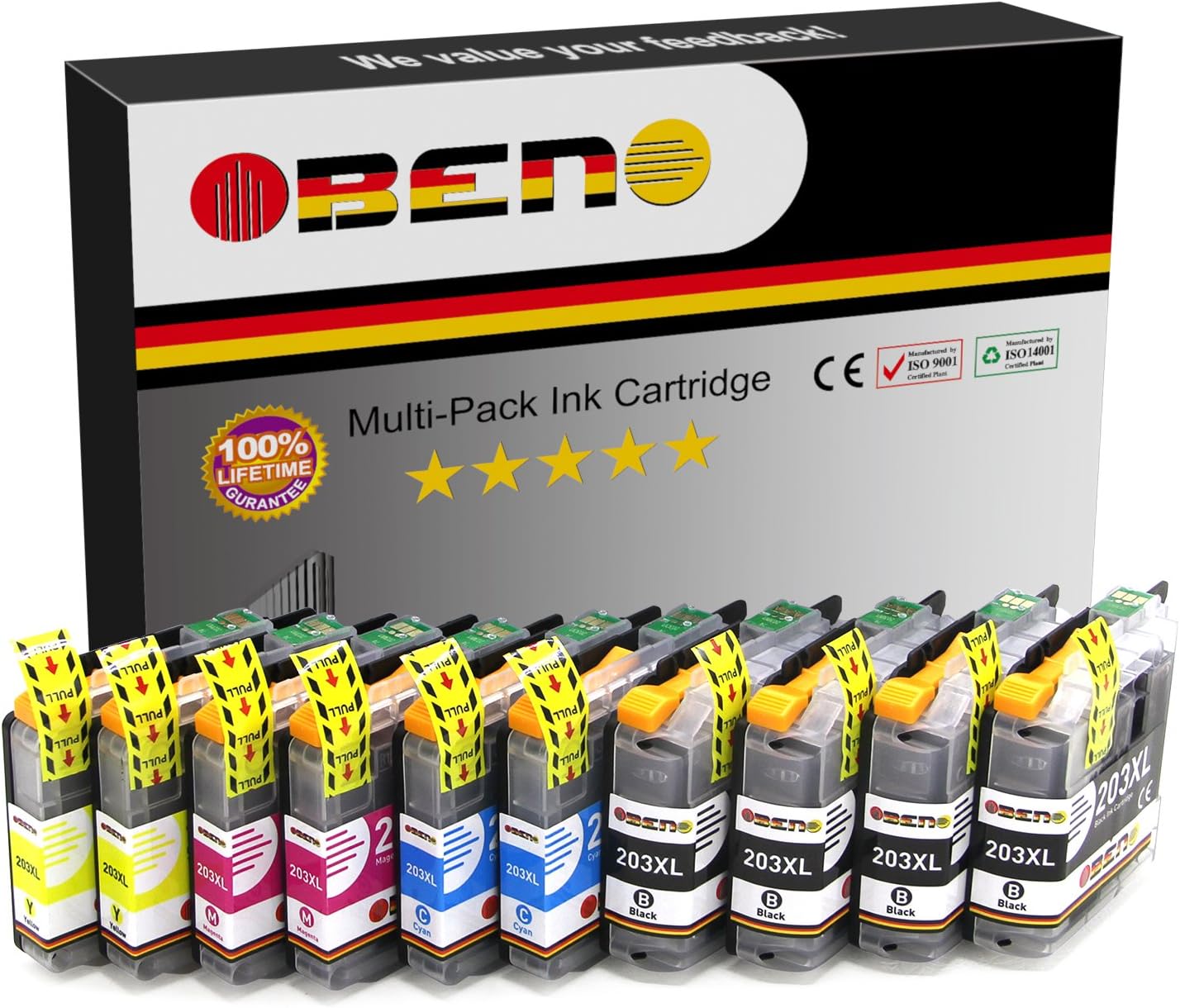 OBENO(TM) - 2 Sets 2 Bk- LC203 LC203XL LC201 10 Packs Compatible Ink Cartridge for Brother MFC-J880DW MFC-J885DW MFC-J4620DW MFC-J4420DW MFC- J460DW MFC-J480DW(4 Black, 2 Cyan, 2 Magenta, 2 Yellow)