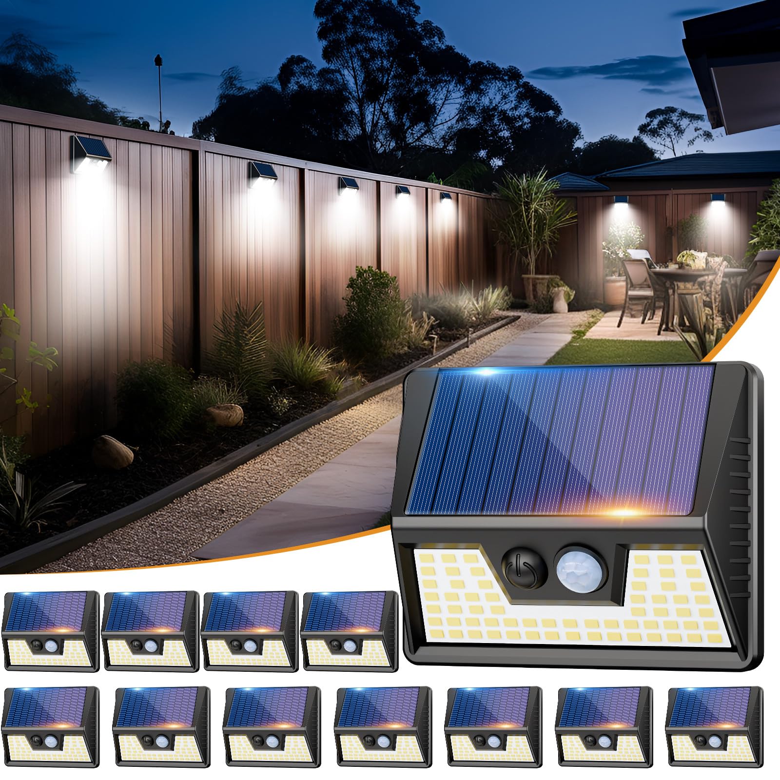vighep Solar Lights Outdoor Motion Sensor- Led Security Lights IP65 Waterproof, 3 Lighting Modes, Super Bright Pir Flood Lights for Wall Garden Fence Yard Driveway Path - 12 Pack — image 1
