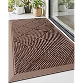 DEXI Front Door Mats Outside Entrance, 17x36 Rubber Waterproof Dirt Trapping Entry Mat for Entryway, Heavy Duty Non-Slip Low-Profile Welcome Doormat All Weather for Patio, Brown