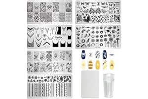 AddFavor 6pcs Nail Stamper Kit Butterfly Flower Leaves Nail Stamping Plate Plant French Image Nail Stencils with Silicone Nail Stamp and Scraper for Women Nail Design Tools