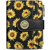 Kelvoris Sunflower Small Rfid Women Wallet Bifold Zipper Coin Pocket PU Leather Compact Cash Credit Card Holder Travel Wallet for Female Ladies Teen Girls 1 ID Window 10 Card Slots