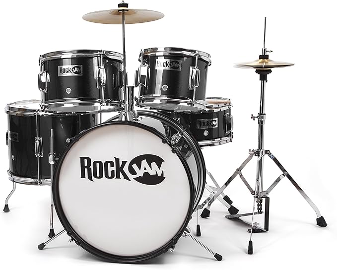 Full 5-piece metallic drum set for aspiring drummers ages 3-10