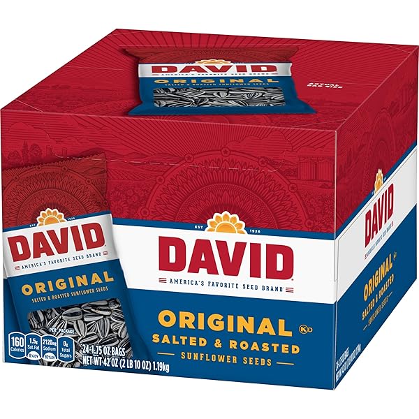 DAVID SUNFLOWER SEEDS, ORIGINAL FLAVOR, EASTER BASKET STUFFER FOR BASEBALL PLAYERS, 1.75 OZ. (PACK OF 24)