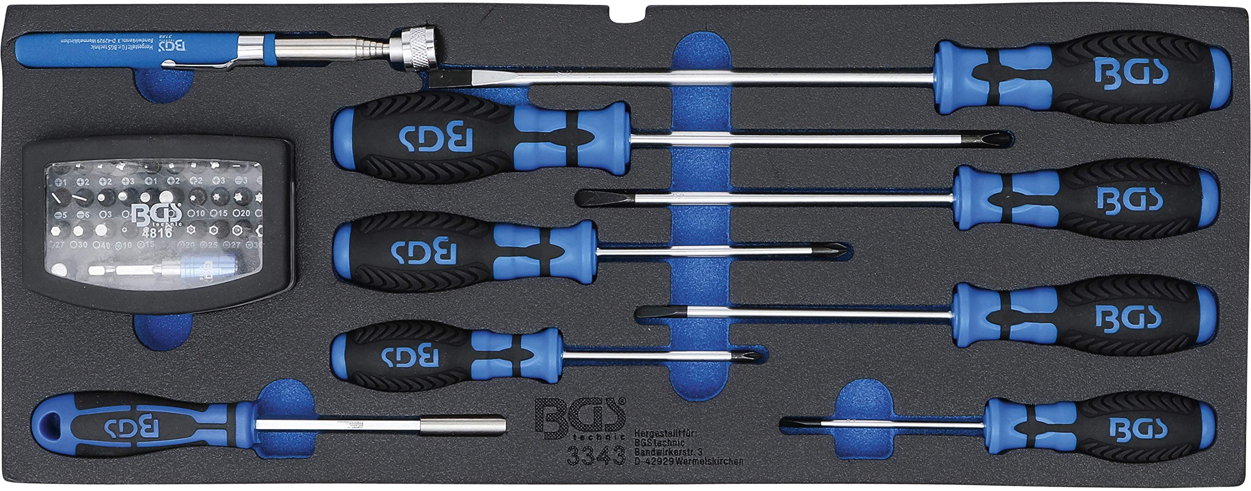 BGS 3343 | Foam Tray for BGS 3312: Screwdriver, Bit Set and magnetic Lifter | 41 pcs.