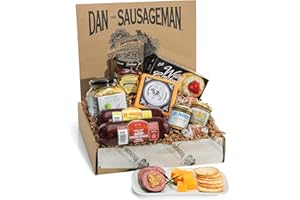 Dan the Sausageman's Savory Gourmet Gift Basket -Smoked Beef Summer Sausage, Specialty Mustard, Onion & Pepper Relish, 100% Wisconsin Cheese, Versatile Artichoke Lemon Pesto Spread.
