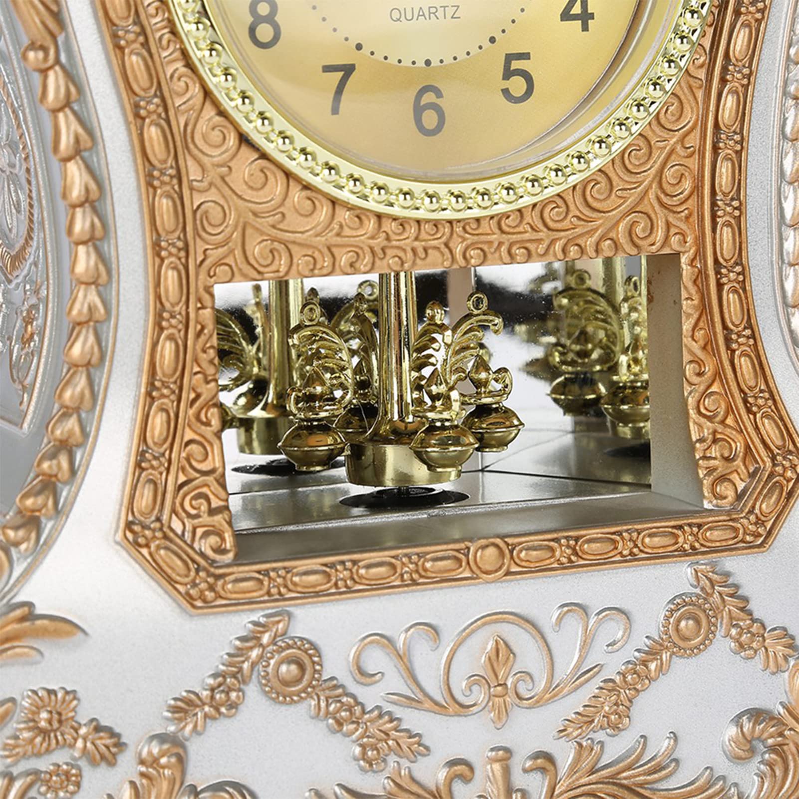 Vintage Clock, Exquisite Vintage Desk Clock Antique Home Hotel Decorative Table Clock with 12 Songs (White)