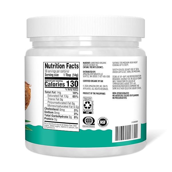 AMAZON GROCERY, ORGANIC VIRGIN COCONUT OIL, 30 FL OZ (PREVIOUSLY AMAZON FRESH, PACKAGING MAY VARY)
