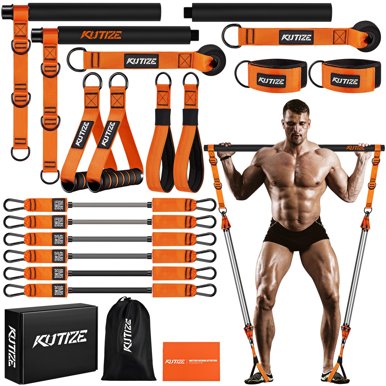 Photo 1 of KUTIZE Pilates Bar Kit with Resistance Bands, Heavy Duty Pilates Equipment for Men, Training Bands with Handles for Legs, Hip, Back, Arm, Abs, Chest, Shoulders, Portable Home Gym Workout Equipment