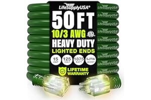 50ft Outdoor/Indoor Extension Cord 10/3 Gauge Ultra Heavy Duty 3 Prong SJTW, Waterproof, ETL Listed, Flexible Cold-Resistant 