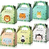 Marspark 24 Pcs Animal Party Favor Treat Box Safari Party Zoo Bags Favor Candy Goodie Gift Box for Kids Baby Shower Jungle Theme Birthday Supplies Decorations