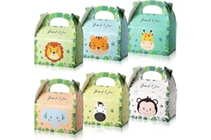 Marspark 12 Pcs Safari Goodie Bags Safari Party Bags for Kids Jungle Party Decorations Animal Party Favor Treat Boxes Animal Themed Birthday Baby Shower Supplies
