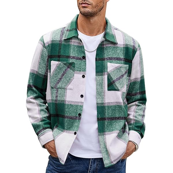 Wankang Men's Flannel Shirts Casual Button Down Plaid Shirt