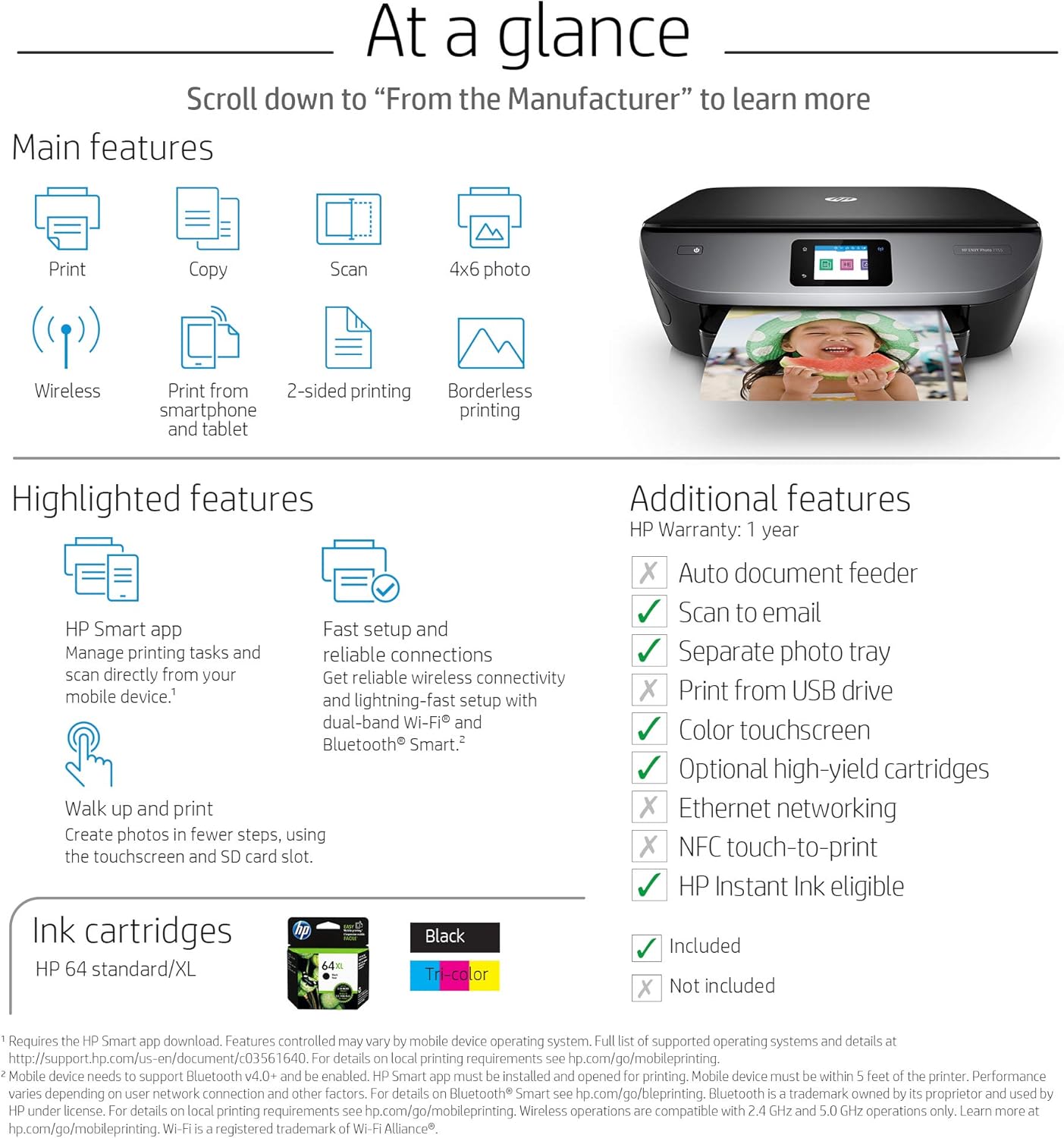 HP Envy Photo 7155 All in One Photo Printer with Wireless Printing, HP Instant Ink or  Dash Replenishment Ready (K7G93A): Electronics