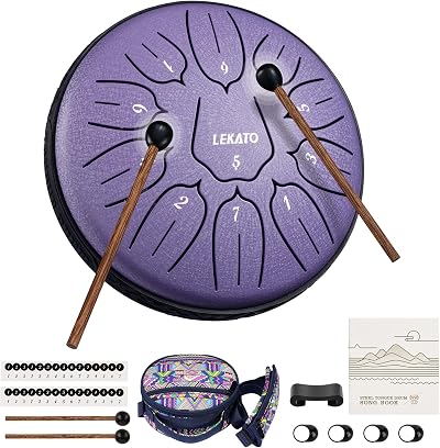 LEKATO 6 Inch Steel Tongue Drum D Key with Carry Bag Lavender
