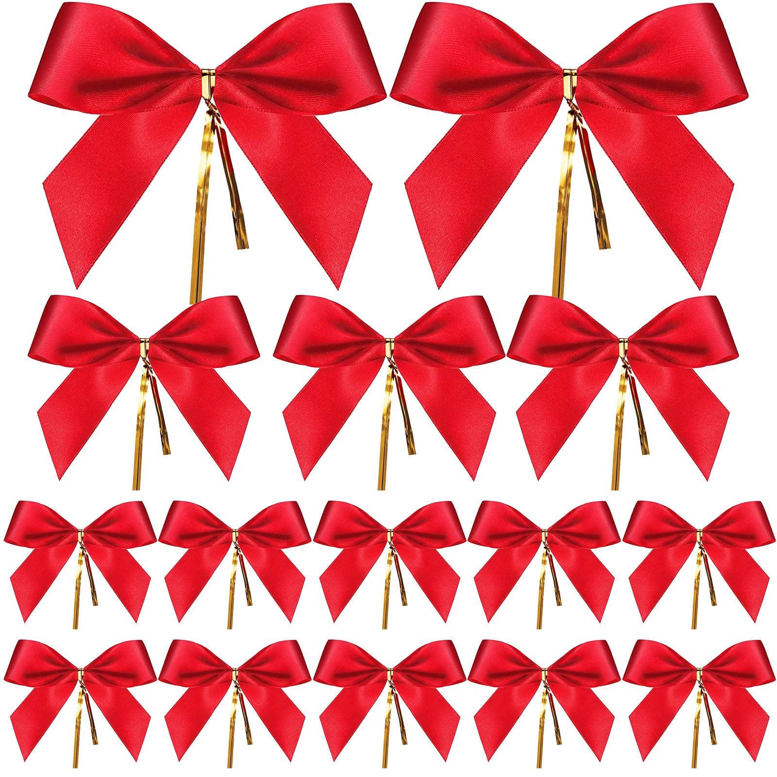 Sumind 36 Pcs Christmas Bow 5'' 4'' 3'' Mini Red Ribbon Bow Bulk with Gold Twist Tie for Christmas Tree Decor, Xmas Gift Wrapping, Wreath Ornaments