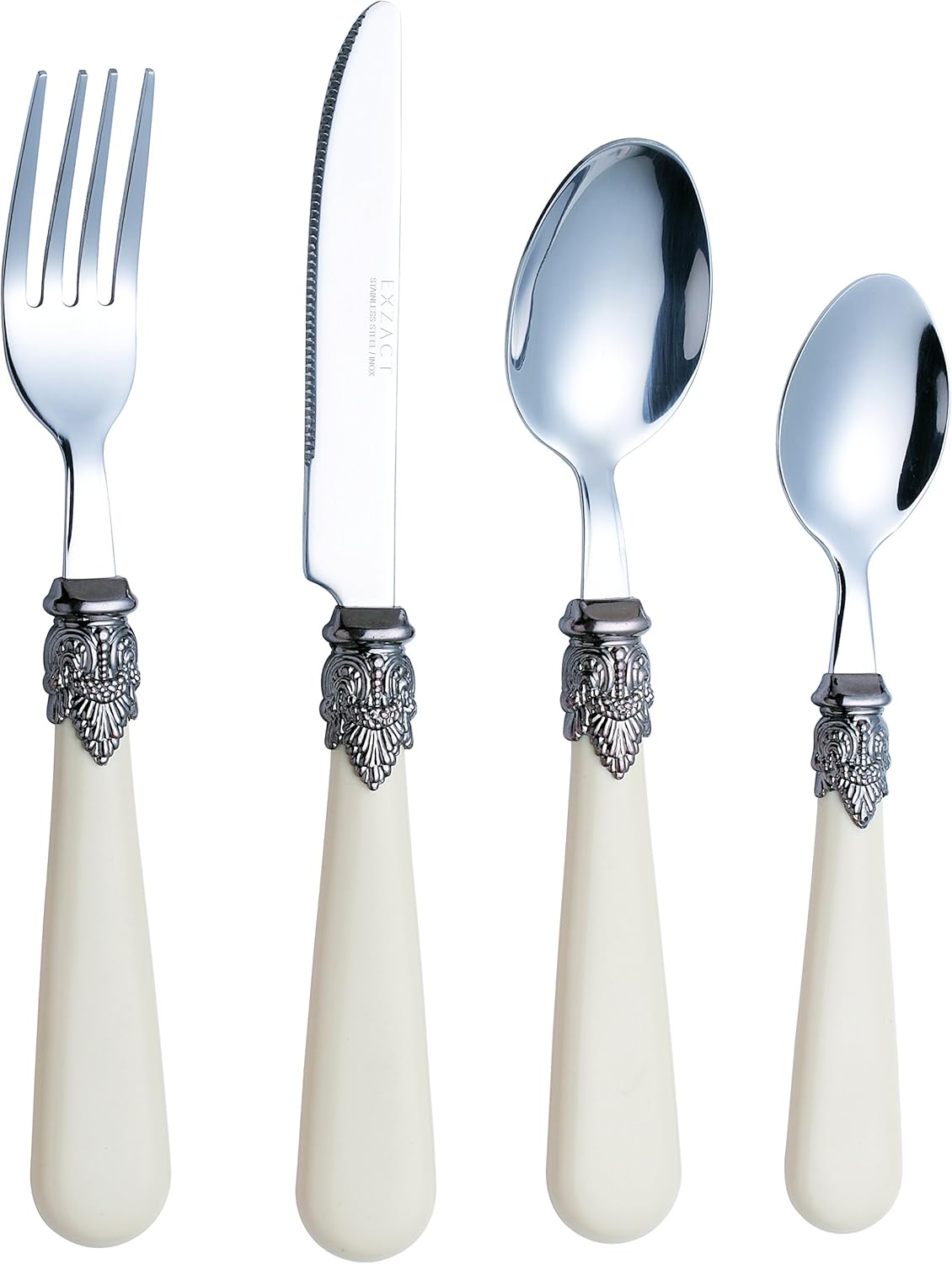 Exzact Cutlery Set 16pcs Stainless Steel, Vintage Style Antique Cream Handles ABS, Elegant Retro Style