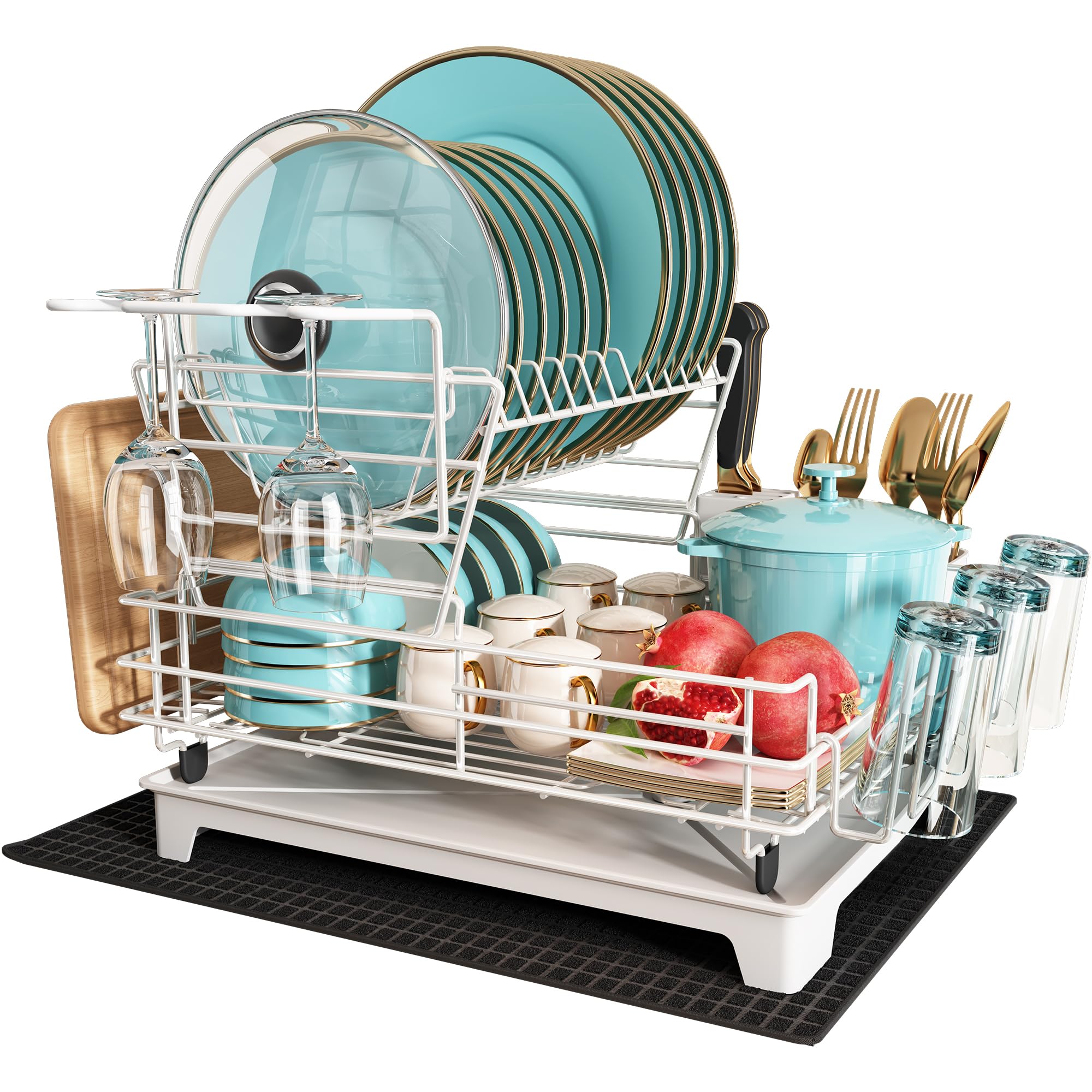 BOOSINY 2 Tier White Large Stainless Steel Dish Drainers Drying Rack ...