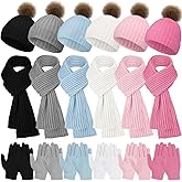 Suhine 18 Pcs Kids Winter Hat Gloves Scarf Set Warm Kids Knit Pom Beanie Hat Snow Gloves Neck Warmer Unisex for Gift