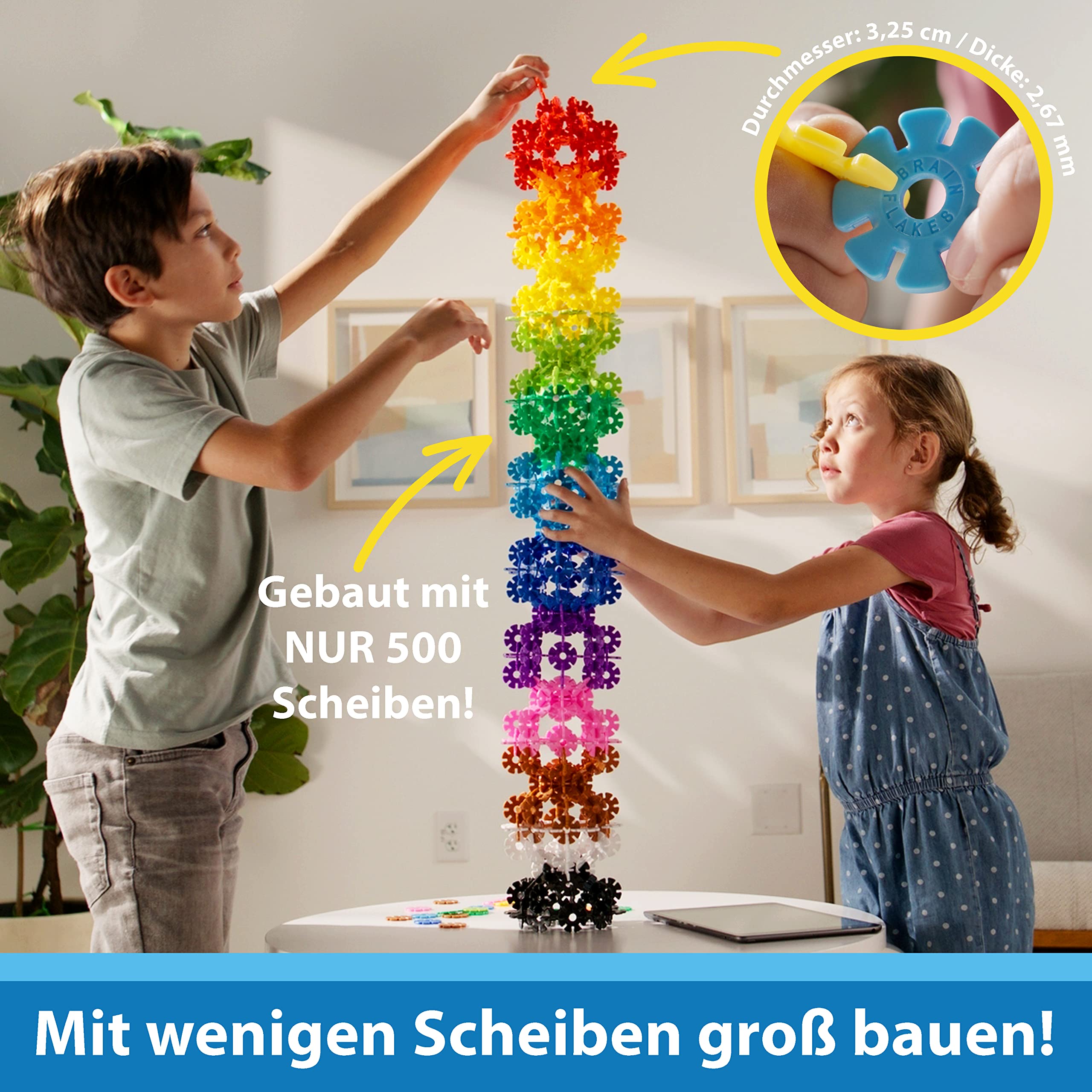 Brain Flakes 500 Piece Set, Ages 3+, Interlocking Plastic Disc Toy for Creative Building, Educational STEM Learning, Construction Block Play for Kids, Teens, Adults, Boys, and Girls