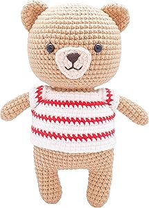FRILY [New] Benno Bear - Small Bear Amigurumi Stuffed Animal - Knitted Crochet Toy for Kindergarteners, Girls, Boys and Adults - 100% Handmade Using Premium Yarns - 7.5'' Tall (Red)