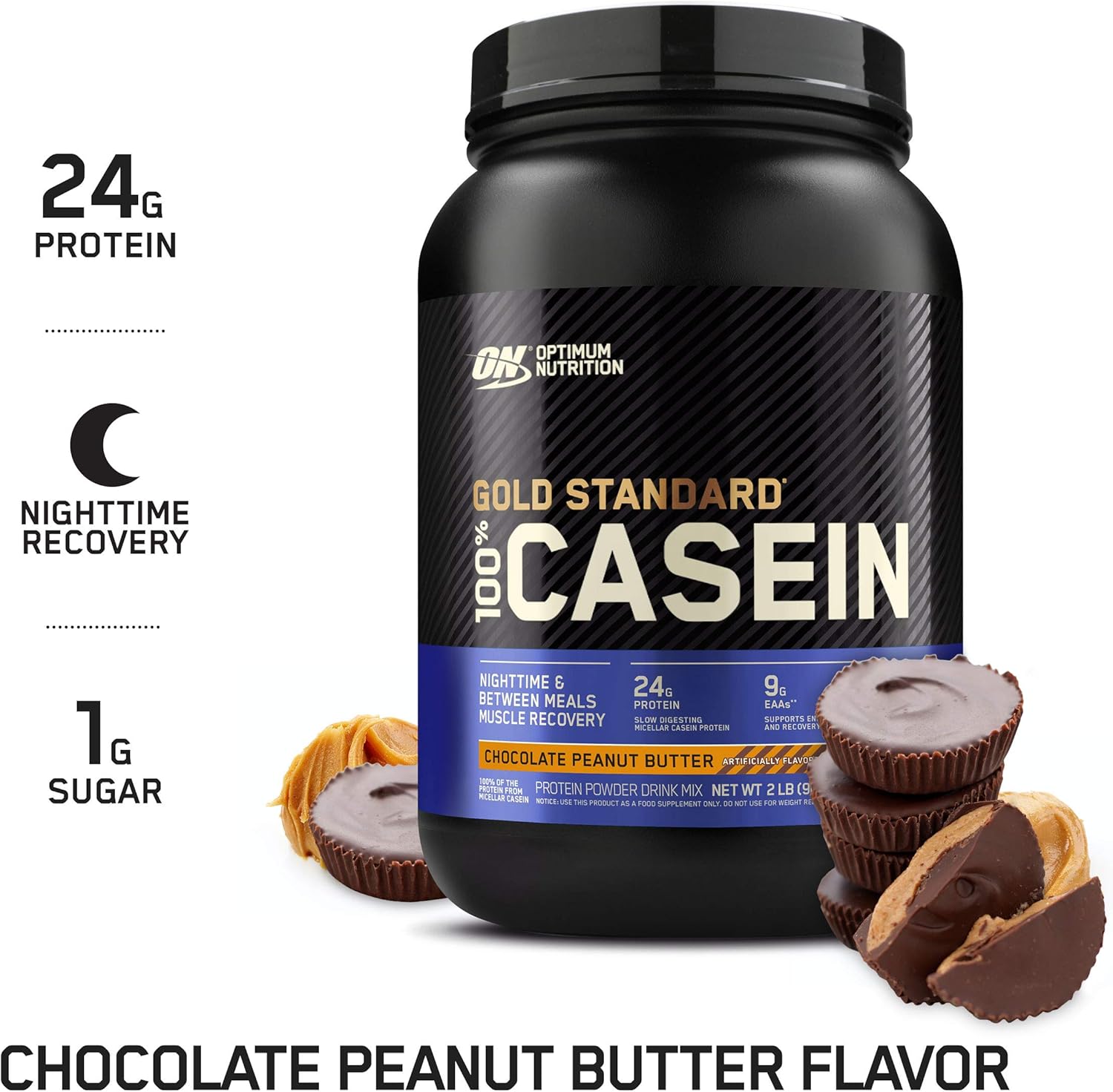 Optimum Nutrition Gold Standard 100% Micellar Casein Protein Powder, Slow Digesting, Helps Keep You Full, Overnight Muscle Recovery, Chocolate Peanut Butter, 2 Pound (Packaging May Vary): Health & Personal Care