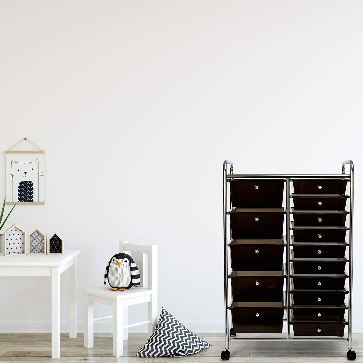 Seville Classics 15-Drawer Multipurpose Mobile Rolling Utility Storage Organizer Cart, Black: Furniture & Decor