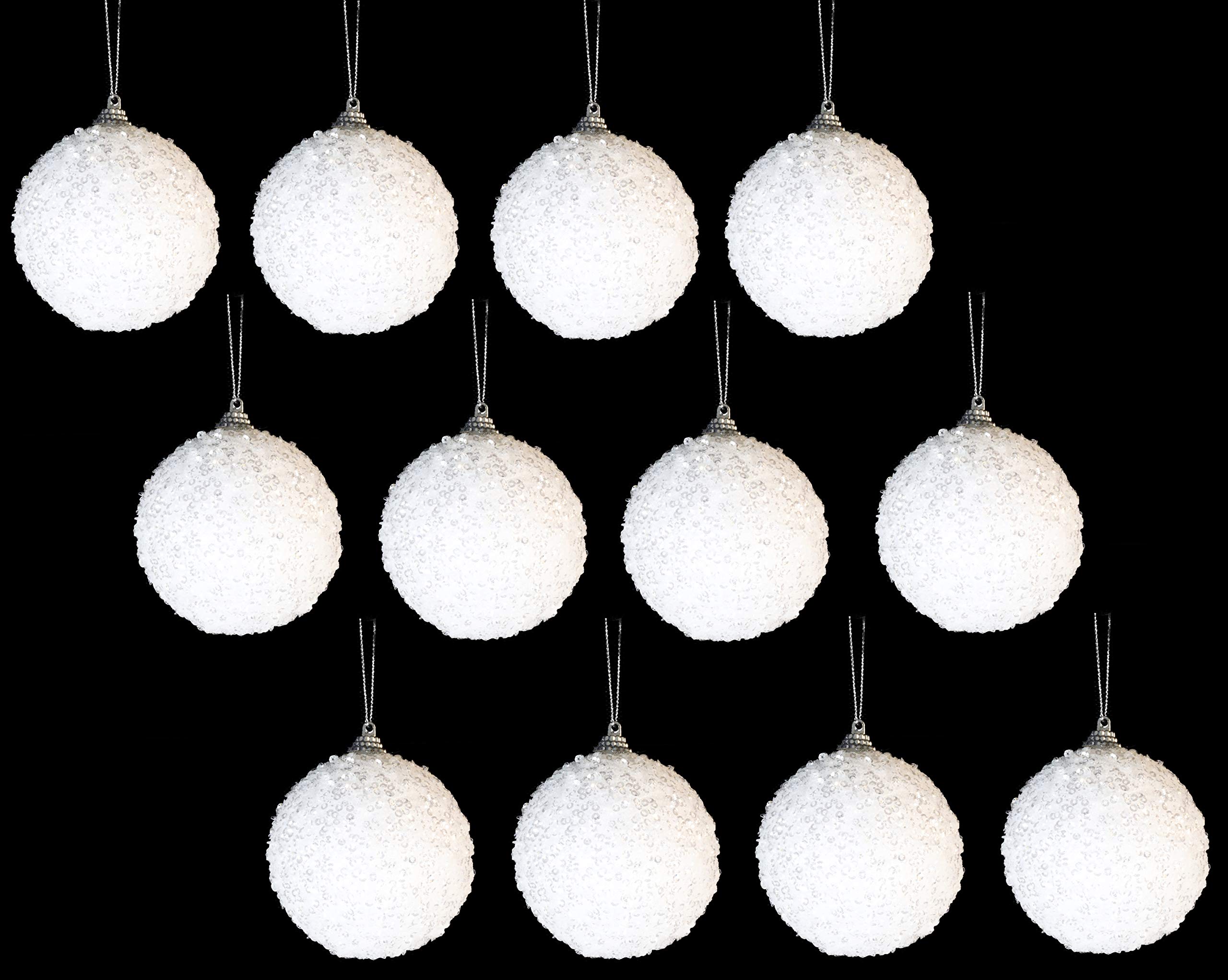Set of 12 White Decorated Baubles - Christmas Tree Decorations