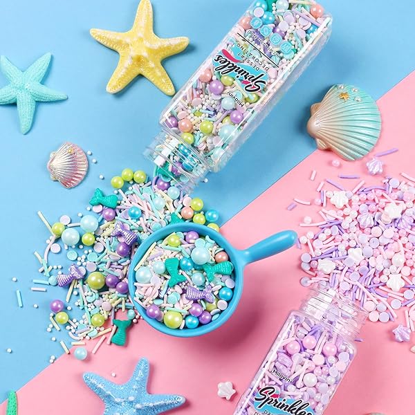 EDIBLE MERMAID SPRINKLES FOR CAKE DECORATING, MERMAID CUPCAKE DECORATIONS, PEARL SPRINKLES, JIMMY FOR CUPCAKES, COOKIES, CHOCOLATE, CANDY, AND ICE CREAM TOPPING(120G/4.23OZ)