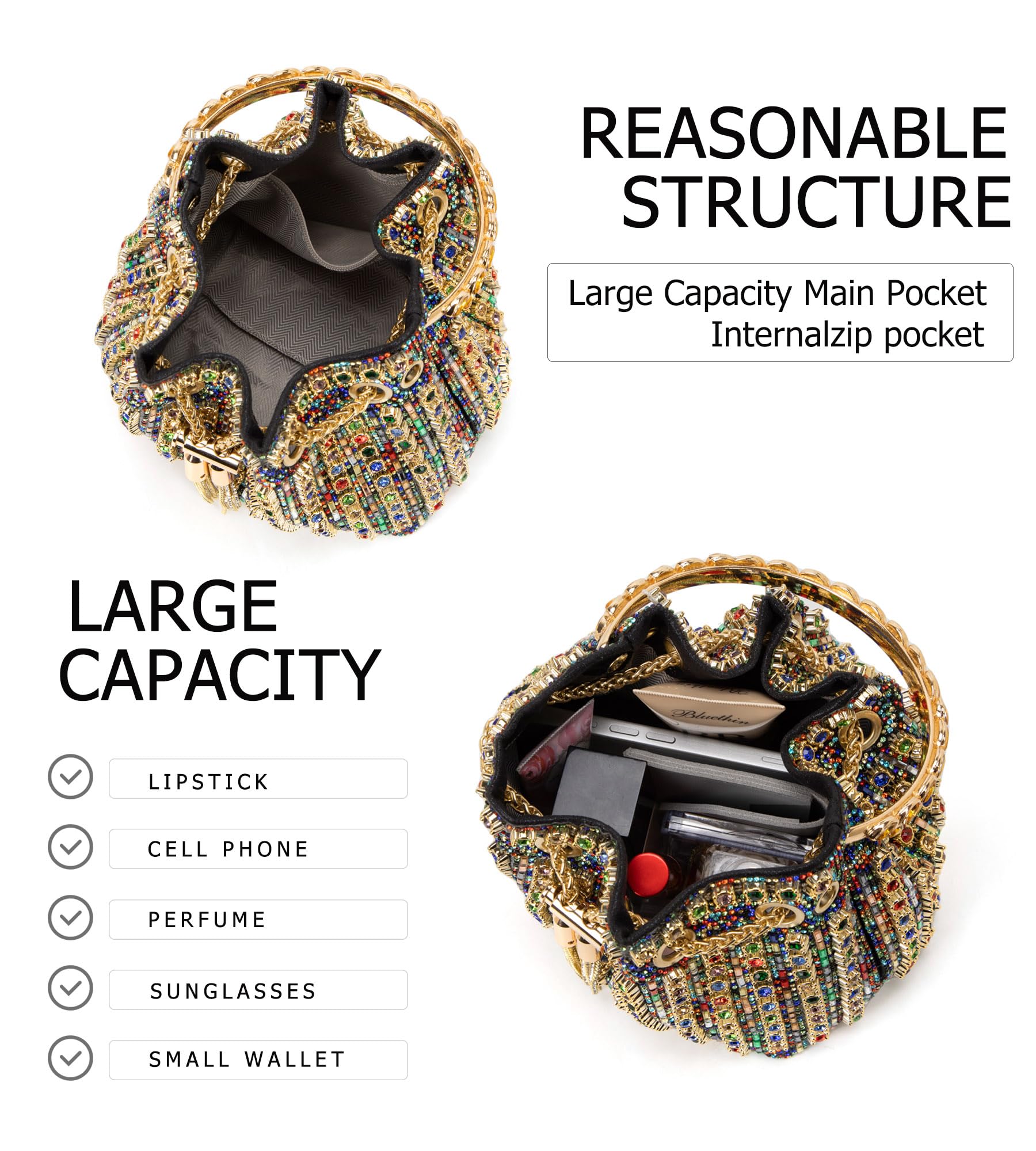 Sweetovo Sparkly Diamond Evening Bag Clutch Purses for Women Rhinestone Purse Glitter Handbag for Party Prom Cocktail Wedding