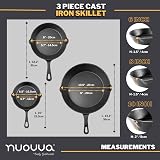 nuovva Pre-Seasoned Cast Iron Skillet 3-Piece Set 6in 8in 10in Frying Pan view 3