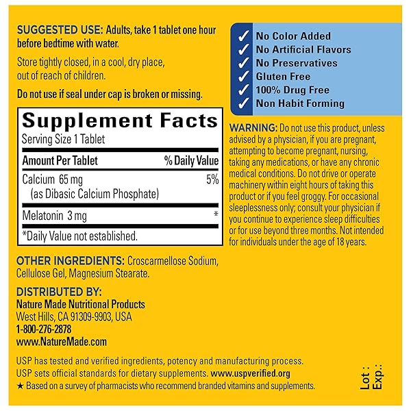 NATURE MADE MELATONIN 3MG SLEEP AIDS FOR ADULTS, 100% DRUG FREE SLEEP AID, SLEEP SUPPLEMENTS, 240 TABLETS, 240 DAY SUPPLY