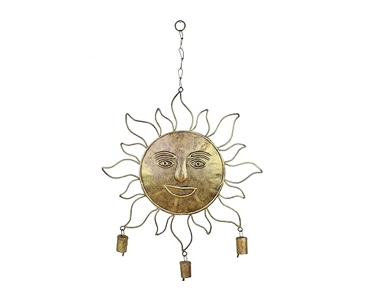 Hosley Iron Sun Face Large Wind Chimes 25- Inch High Handmade with Mini Cowbells