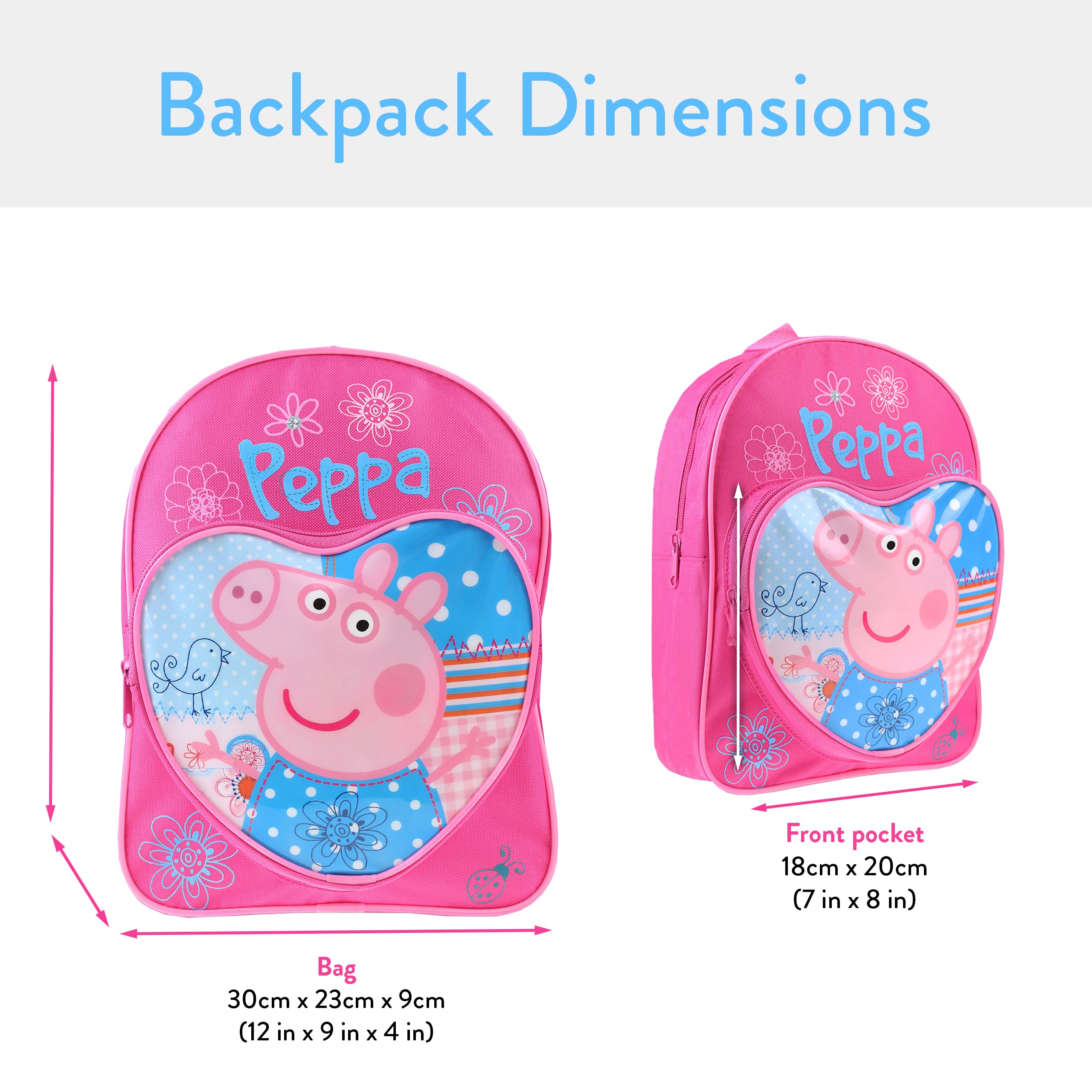 Peppa Pig Backpack | Girls Backpacks for School | Cute Bookbag for Kids | Pink