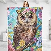 dhakalrlde Cute Owl Throw Blanket - Soft Plush, Lightweight, Warm, Fuzzy Anti-Pilling Flannel Blanket for Couch, Bedroom, Travel, Bed - Perfect Comfy Gift for Kids and Adults 50in×60in