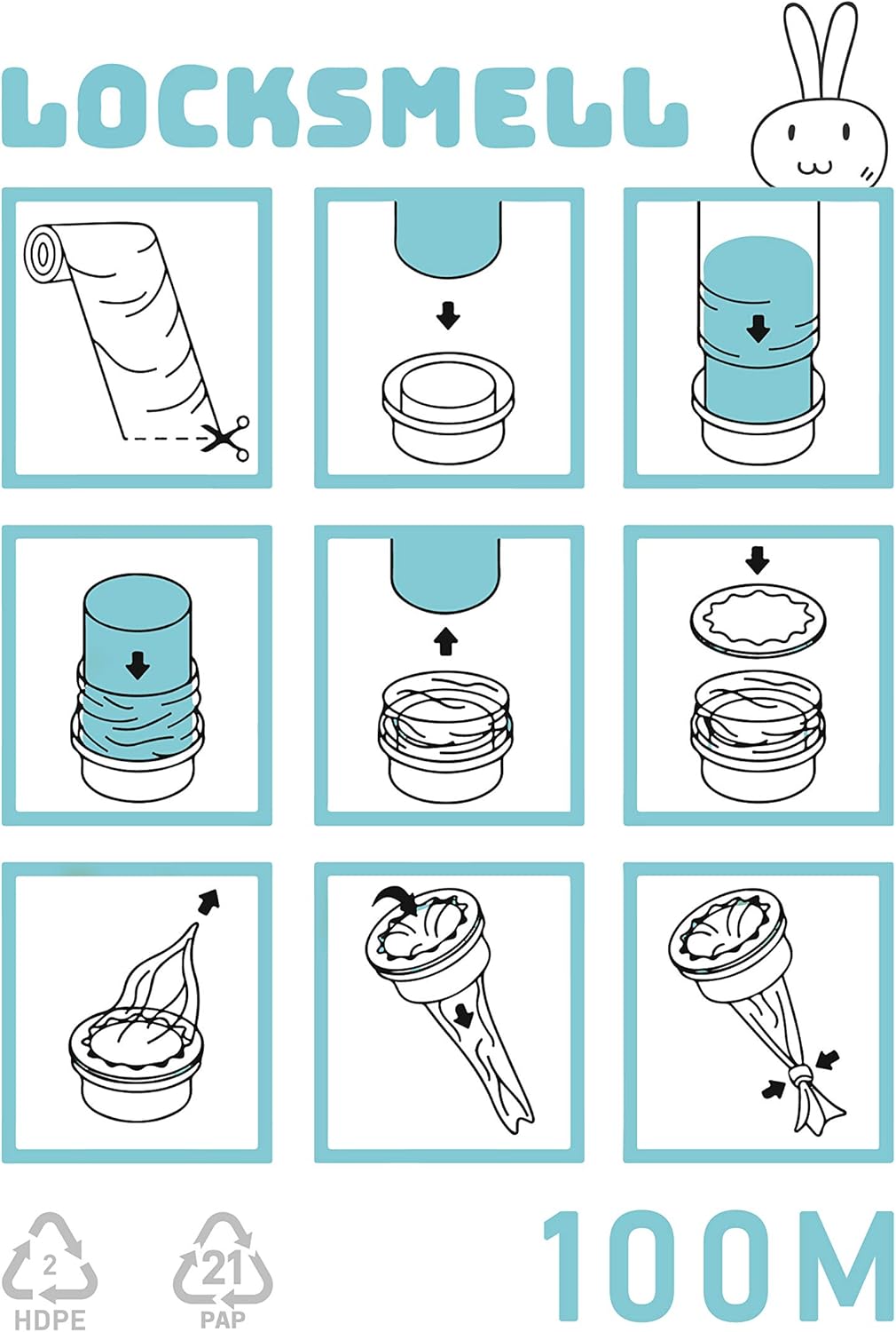 LOCKSMELL Nappy Bin Liners Compatible with Tommee Tippee Sangenic, Angelcare & Litter Locker II cartridges - No Refill Tube (100 m) - Image 4