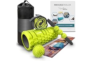 321 STRONG 5 in 1 Foam Roller Set with Hollow Core Deep Tissue Massager, Muscle Roller Stick, Stretching Strap, Spikey Plantar Fasciitis Ball, and Carry Bag, with 4K eBook