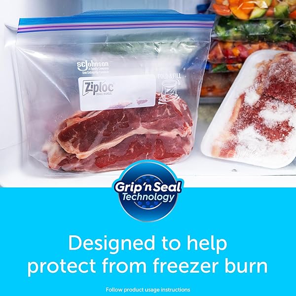 ZIPLOC QUART FOOD STORAGE FREEZER BAGS, NEW STAY OPEN DESIGN WITH STAND-UP BOTTOM, EASY TO FILL, 38 COUNT