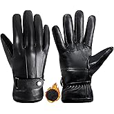 HANDLANDY Genuine Sheepskin Leather Gloves for Men Winter Driving Warm Thermal Wrist Gloves Fleece Lining for Cold Weather