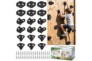 TOPNEW 18PCS Climbing Holds for Kids,Large Climbing Holds for Play Set, Rock Wall Climbing Kit with Hardware for Indoor and Outdoor Climbing, Swingset - Adult Rock Wall Holds with Mounting Hardware (Black)