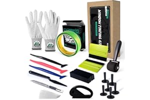 FOSHIO 50M Knife Less Vinyl Wrap Tools Kit, 6PCS Car Wrap Magnets & Vinyl Wrap Gloves, Sponge Roller, Felt Squeegee, Utility Knife Wrapping Paper Cutter Set, Micro Squeegee Window Tint Tools Kit